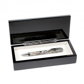 Logo Imprinted Mother-of-Pearl Single Ball Pen w/Carbon Fiber Finish Box