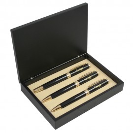 Glossy Black Ballpoint and Roller Ball Pen with Pencil Diamond Cut Ring Pen Set Logo Imprinted  Glossy Black Ballpoint and Roller Ball Pen with Pencil Diamond Cut Ring Pen Set Logo Imprinted
