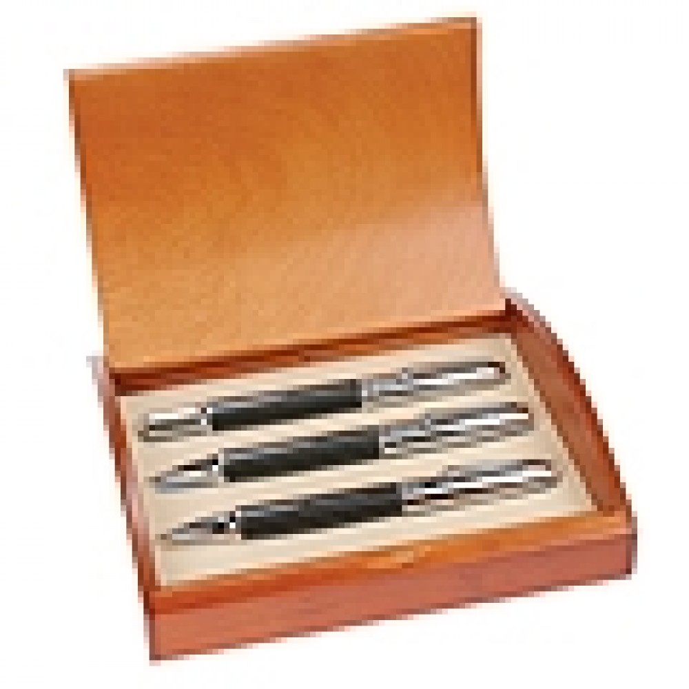 Laser-etched Executive 3 Pen Set - Chrome/Carbon Fiber Trim
