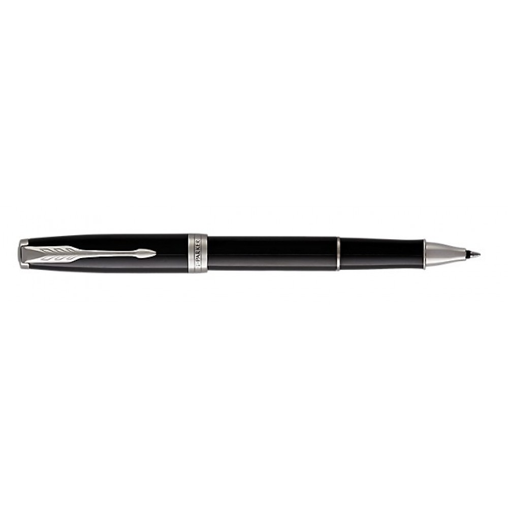 Parker Sonnet Lacquered Black Rollerball Pen With Chrome Trim Logo Imprinted Parker Sonnet Lacquered Black Rollerball Pen With Chrome Trim Logo Imprinted