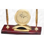 Laser-etched Piano Finish Rosewood Desk Set & Clock w/ 2 Pens (5 1/2"x7 3/4")