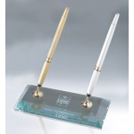 Logo Imprinted Double Silver Pen Set with Slant Base