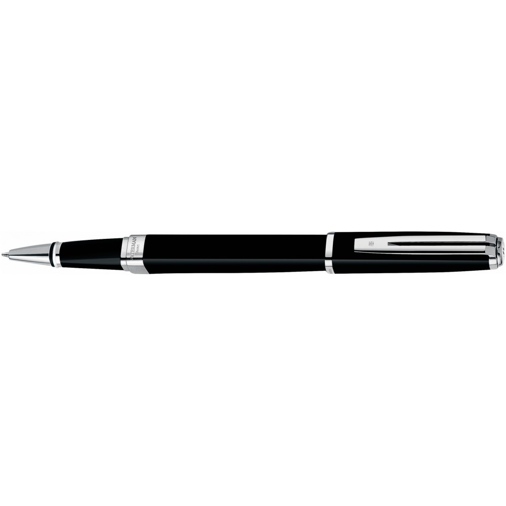 Waterman Exception Roller Slim Black Silver Trim Logo Imprinted Waterman Exception Roller Slim Black Silver Trim Logo Imprinted