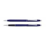 Logo Imprinted Classic Century Translucent Blue Lacquer Ballpoint and Rollerball Gift Set