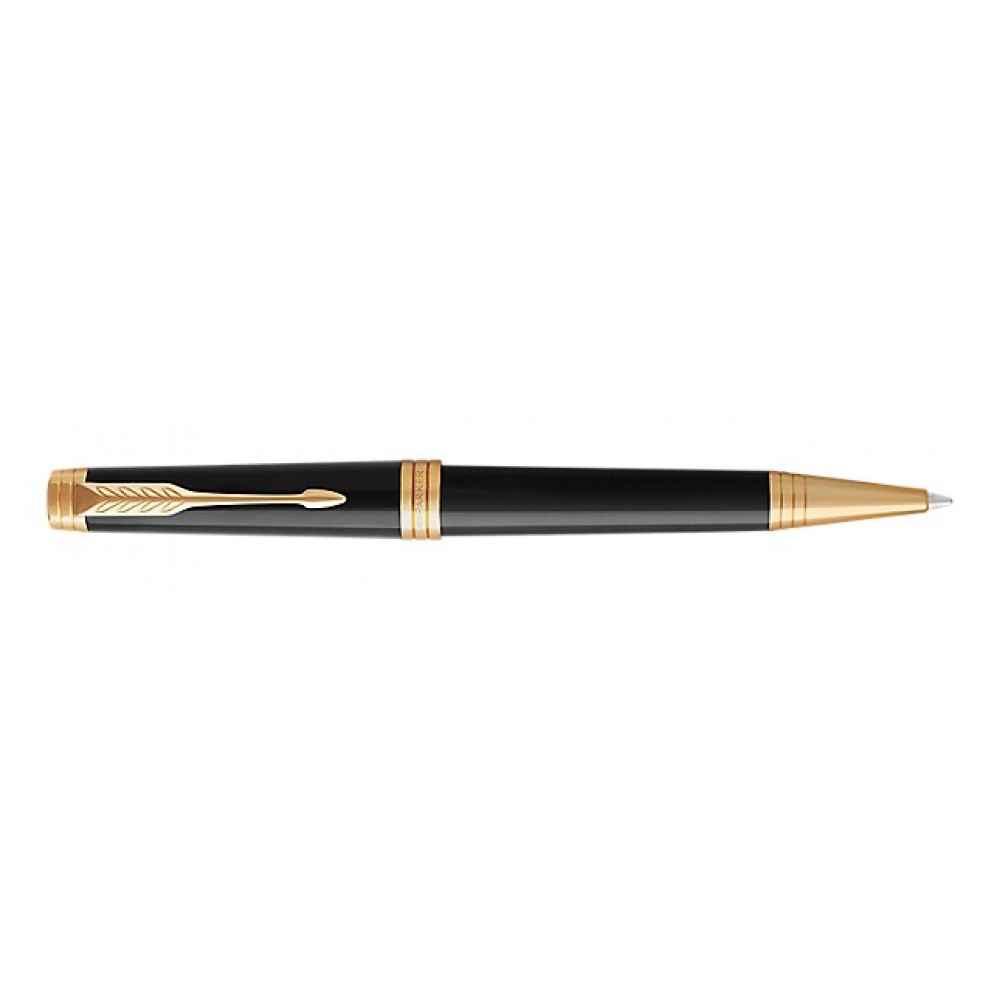 Laser-etched Parker Premier Black Lacquer Ballpoint Pen with Gold Trim