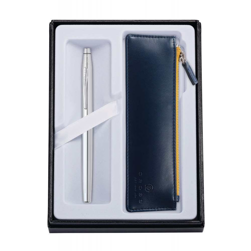 Laser-etched Century Chrome Rollerball Pen w/ Midnight Blue ZIP Pouch Laser-etched Century Chrome Rollerball Pen w/ Midnight Blue ZIP Pouch