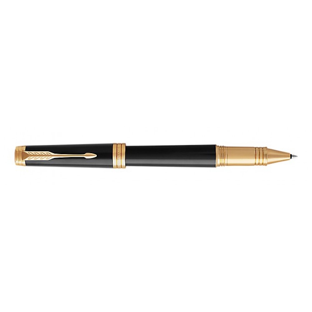 Laser-etched Parker Premier Deep Black Lacquer Rollerball with Gold Trim