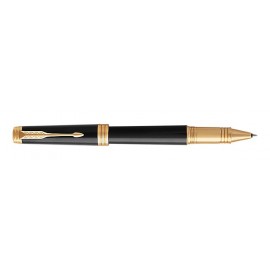 Laser-etched Parker Premier Deep Black Lacquer Rollerball with Gold Trim