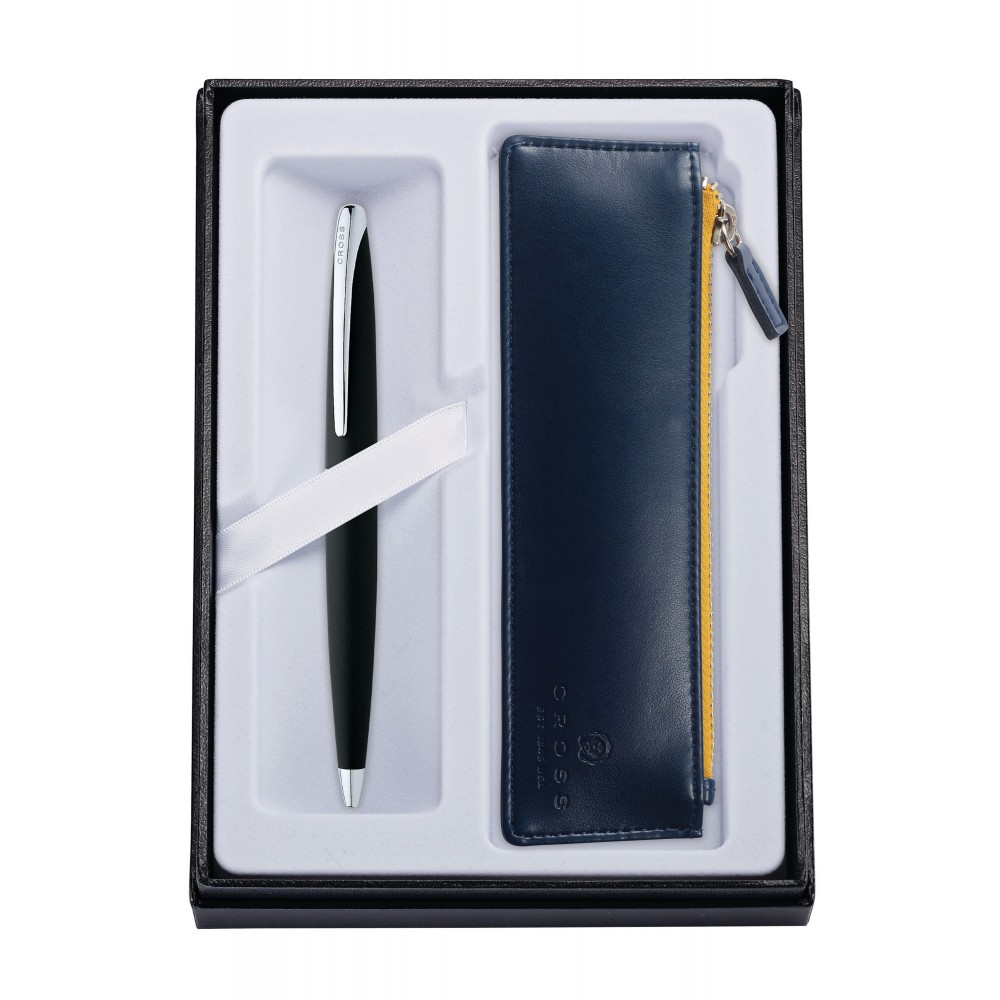 Custom Etched ATX Basalt Black Ballpoint Pen w/ Midnight Blue ZIP Pouch Custom Etched ATX Basalt Black Ballpoint Pen w/ Midnight Blue ZIP Pouch