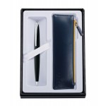Custom Etched ATX Basalt Black Ballpoint Pen w/ Midnight Blue ZIP Pouch