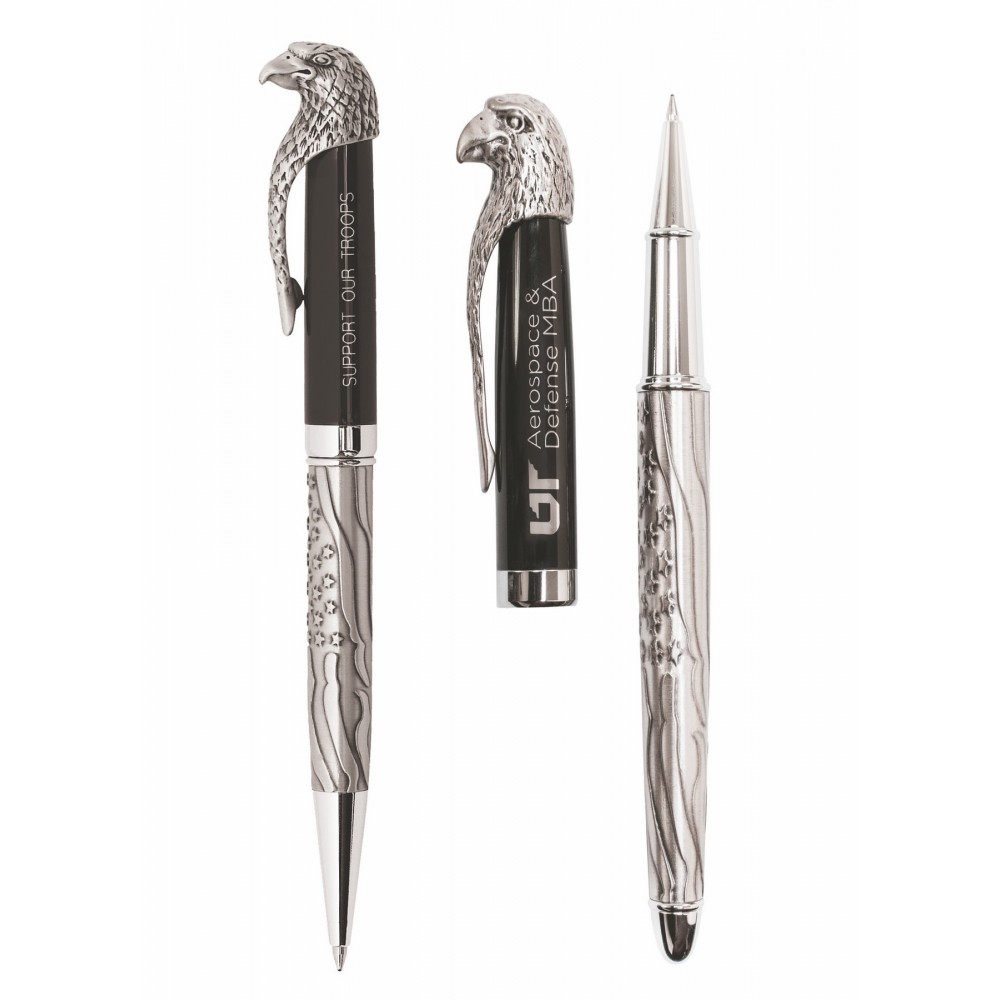 Custom Etched Eagle Bust Twist Action Ballpoint Pen & Rollerball Pen Gift Set Custom Etched Eagle Bust Twist Action Ballpoint Pen & Rollerball Pen Gift Set