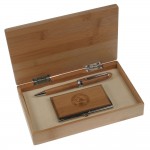 Custom Etched Bamboo Ballpoint Pen and Business Card Case Gift Set