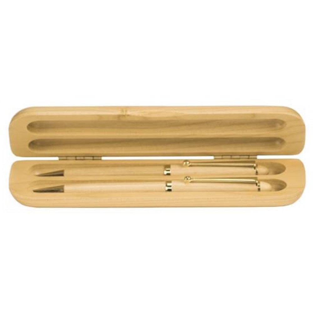 Custom Etched Maple Wooden Pen Case with 2 Maple Pens Set Custom Etched Maple Wooden Pen Case with 2 Maple Pens Set