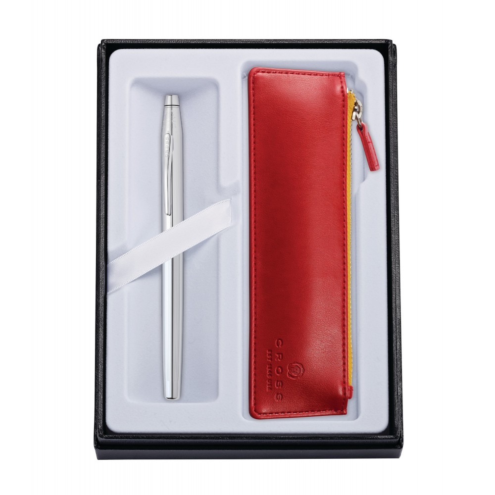 Laser-etched Century Chrome Rollerball Pen w/ Crimson ZIP Pouch Laser-etched Century Chrome Rollerball Pen w/ Crimson ZIP Pouch
