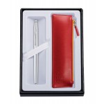 Laser-etched Century Chrome Rollerball Pen w/ Crimson ZIP Pouch