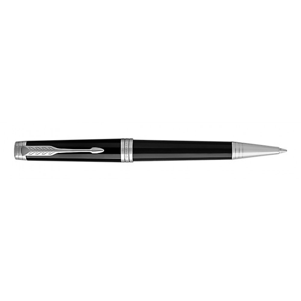 Laser-etched Parker Premier Deep Black Lacquer Ballpoint Pen with Chrome Trim