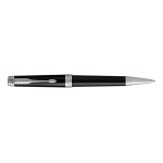 Laser-etched Parker Premier Deep Black Lacquer Ballpoint Pen with Chrome Trim
