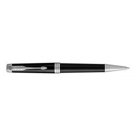 Laser-etched Parker Premier Deep Black Lacquer Ballpoint Pen with Chrome Trim