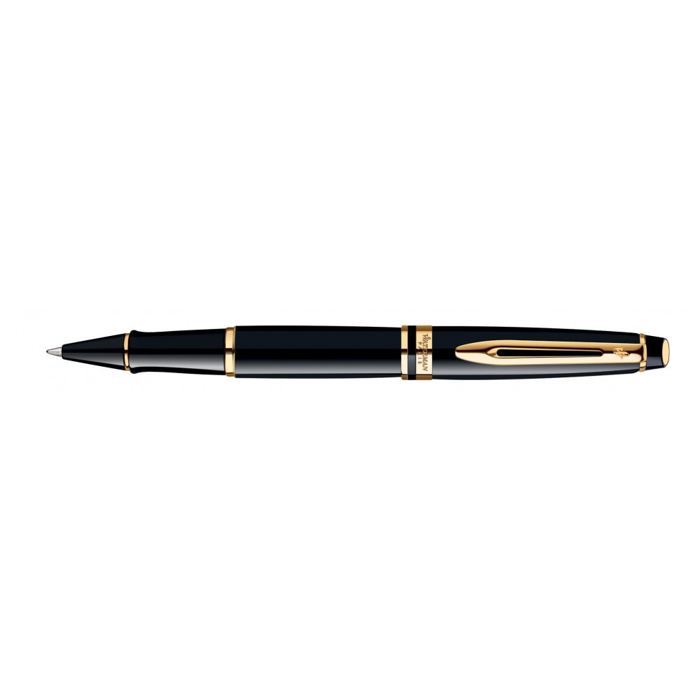 Custom Etched Waterman Expert Rollerball Black Lacquer Gold Trim Custom Etched Waterman Expert Rollerball Black Lacquer Gold Trim