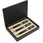 Custom Etched Glossy Black Ballpoint and Roller Ball Pen with Pencil Diamond Cut Ring Pen Set