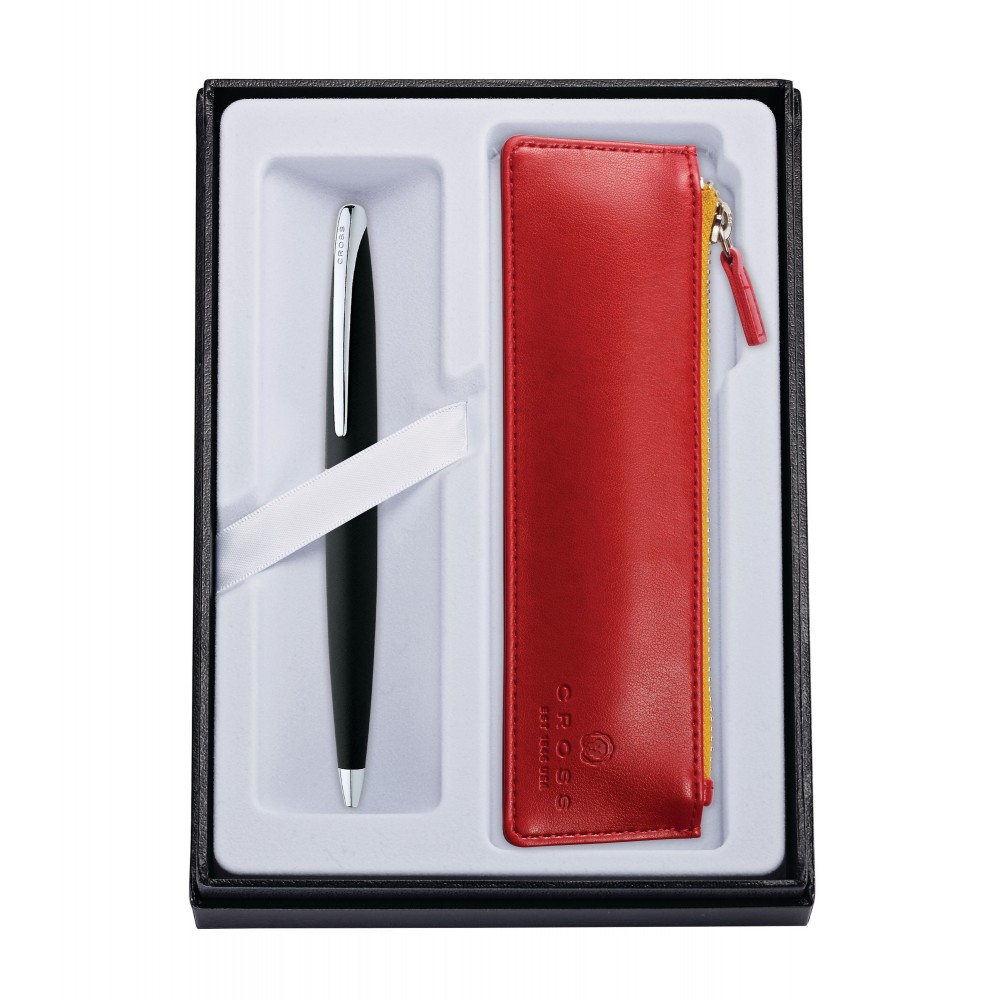 ATX Basalt Black Ballpoint Pen w/ Crimson ZIP Pouch Custom Etched ATX Basalt Black Ballpoint Pen w/ Crimson ZIP Pouch Custom Etched