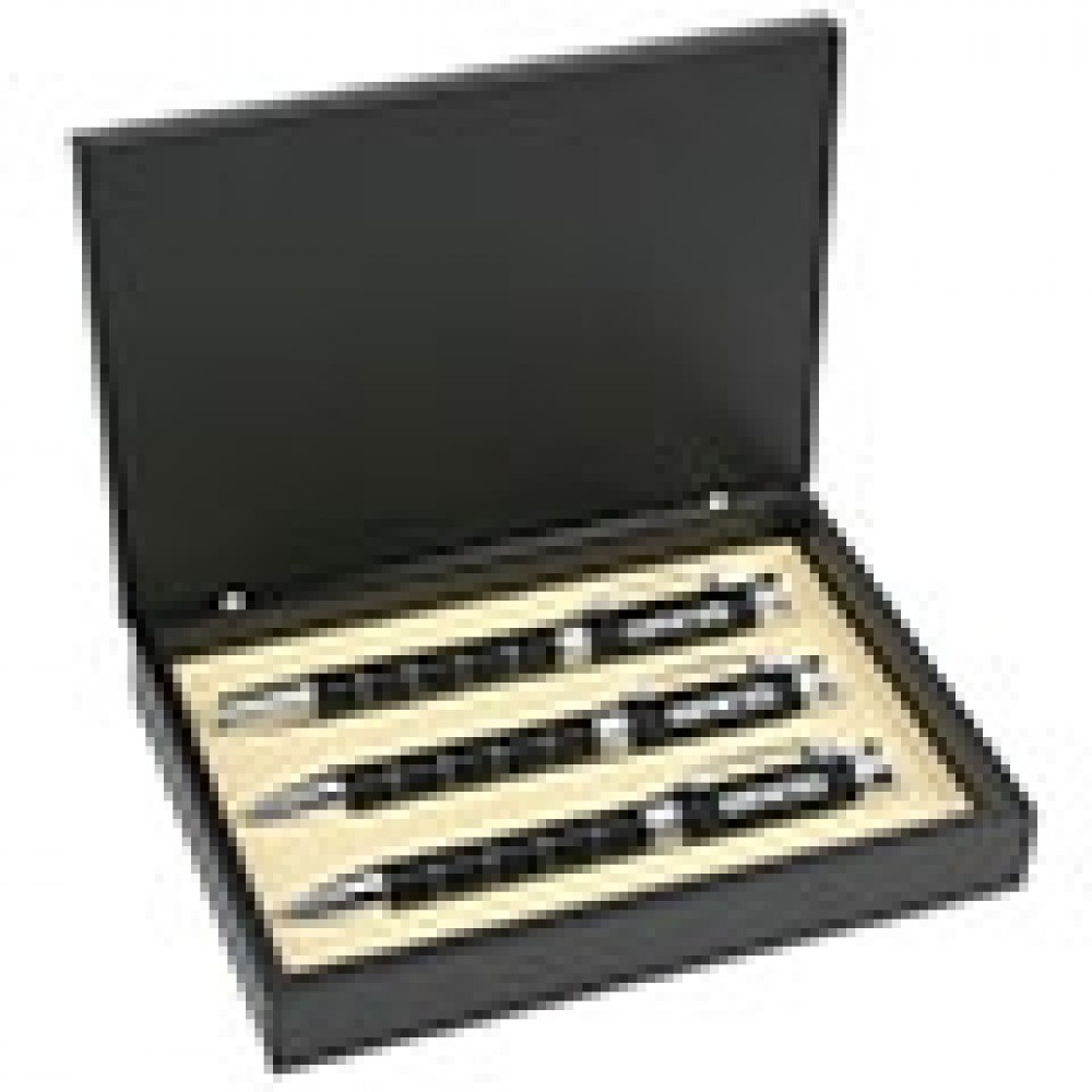Silver Finish Circular Design Ballpoint and Roller Ball Pen and Pencil Set Laser-etched
