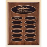 Promotional American Walnut Perpetual Plaque w/12 Elliptical Brass Plates (9"x 12")