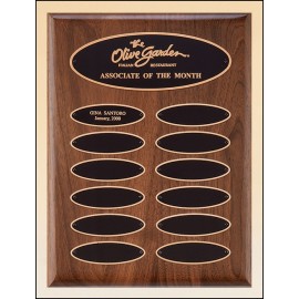 American Walnut Perpetual Plaque w/12 Elliptical Brass Plates (9"x 12") with Logo