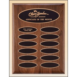 Promotional American Walnut Perpetual Plaque w/12 Elliptical Brass Plates (9"x 12")