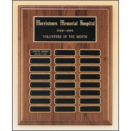 Customized American Walnut Perpetual Plaque w/24 Black Brass Plates & Squared Corners (12"x 15")