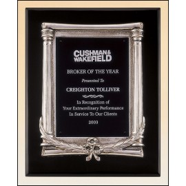 Customized Airflyte Black Stained Piano-Finish Plaque w/Antique Silver Finished Frame Casting & Aluminum Plate
