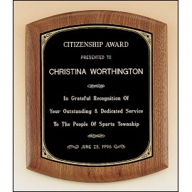 Customized American Walnut Plaque w/Black Brass Plate, Rounded Edges & Printed Border (8.5"x 10")