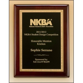 Airflyte Rosewood Piano-Finish Plaque w/Textured Black Center & Gold Florentine Border (8"x 10") with Logo