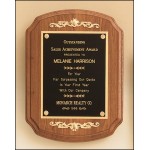 Promotional American Walnut Plaque w/Black Brass Plate, Notched Corner & Gold Casting Accent (9"x 12")