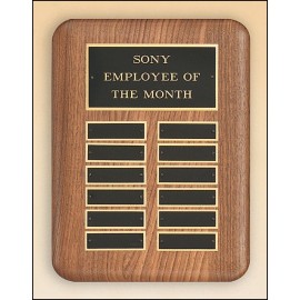 Logo Branded American Walnut Perpetual Plaque w/24 Black Brass Plates & Rounded Corners (11"x 15")
