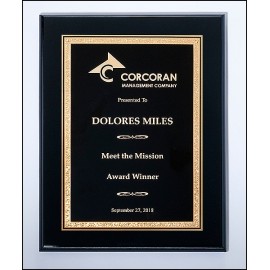 Airflyte Black High Lustr Plaque w/Black Center & Gold Florentine Border (8"x 10") with Logo