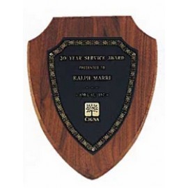 Personalized Sheffield Series American Walnut Shield Plaque w/Gold Border Design (7.25"x 9")