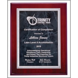 Airflyte Rosewood High Lustr Plaque w/Gray Marble Center & Silver Florentine Border (7"x 9") with Logo