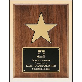 Personalized Airflyte American Walnut Plaque w/Gold Aluminum Star & Black Recessed Area (9"x 12")