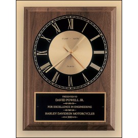 American Walnut Vertical Quartz Wall Clock w/Round Face (9"x 12") with Logo