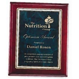 Logo Branded Airflyte Rosewood Piano-Finish Plaque w/Emerald Green Marble Florentine Plate (10.5"x 13")