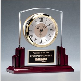 Personalized Glass Clock w/Rosewood High Gloss Base (6.625"x 6.5")