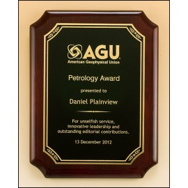 Airflyte Rosewood Stained Piano-Finish Plaque w/Gold Florentine Leaf Design (8"x 10.5") with Logo