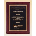 Airflyte Rosewood Piano-Finish Plaque w/Brass Plate, Round Corners & Gold Design Border (9"x 12") with Logo