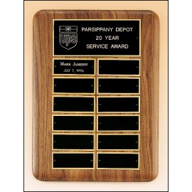 American Walnut Perpetual Plaque w/12 Black Brass Plates & Rounded Corners (11"x 15") with Logo