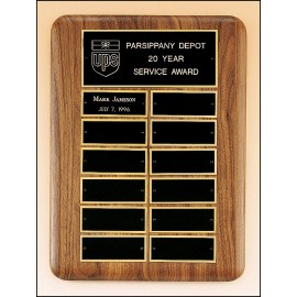 Custom American Walnut Perpetual Plaque w/12 Black Brass Plates & Rounded Corners (11"x 15")