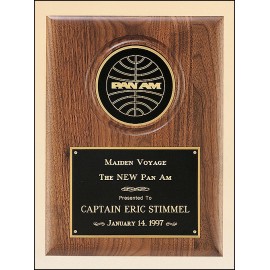 Airflyte Furniture Finish American Walnut Perpetual Plaque w/4" Brass Disc (9"x 12") with Logo
