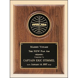 Logo Branded Airflyte Furniture Finish American Walnut Perpetual Plaque w/4" Brass Disc (9"x 12")