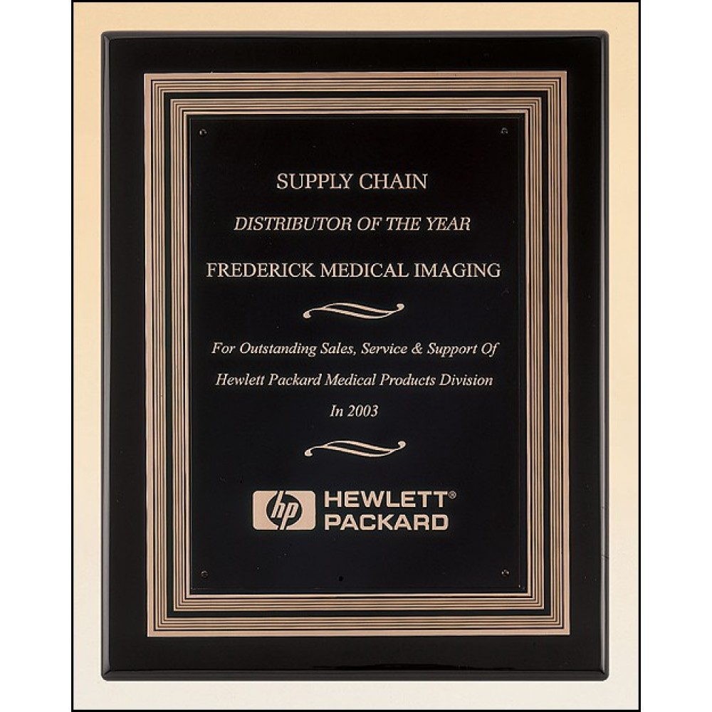 Customized Airflyte Black Stained Piano-Finish Plaque w/Embossed Back Plate & Black Brass Engraving Plate