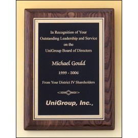 Airflyte Walnut Piano-Finish Plaque w/Black Textured Plate & Squared Corner (9"x 12") with Logo